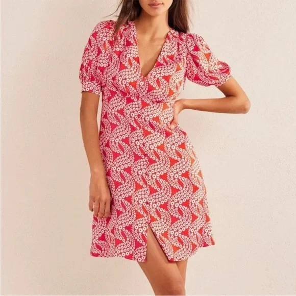 Boden NWT Red Satin Tea Dress- Size 6R - Picture 2 of 11